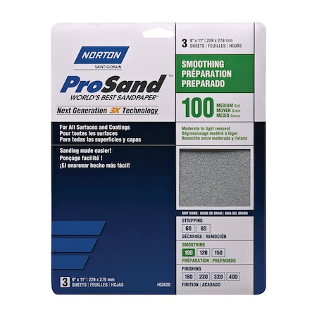 Norton Abrasives Sandpaper Med 100G 3Pk 07660768162